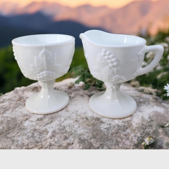 Creamer & Open Sugar, ColonyHarvest Milk Glass, Vintage - Picture 2 of 4